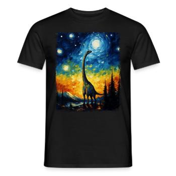 Brachiosaure dinosaure Nuit étoilée Peinture - T-shirt homme - noir - Devant - AI Model Male 178 light (178cm)