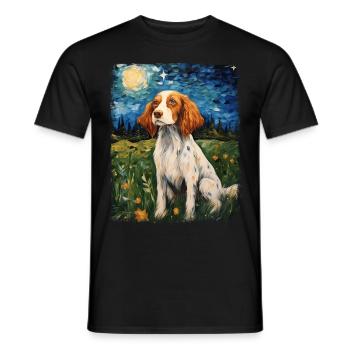Brittany Spaniel Chien Nuit étoilée Peinture - T-shirt homme - noir - Devant - AI Model Male 178 light (178cm)