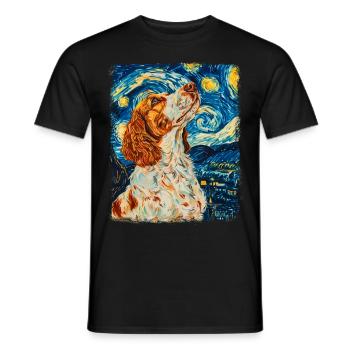 Brittany Spaniel Chien Nuit étoilée Peinture - T-shirt homme - noir - Devant - AI Model Male 178 light (178cm)