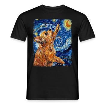 Brussels Griffon Dog Starry Night Painting - Men's T-Shirt - black - Front - AI Model Male 178 light (178cm)