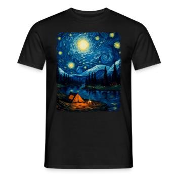 Camping Camper Tent Starry Night Painting - Men's T-Shirt - black - Front - AI Model Male 178 light (178cm)