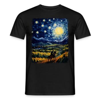 Horse Rider Riding Dressage Starry Night Painting - Men's T-Shirt - black - Front - AI Model Male 178 light (178cm)