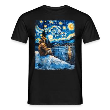 Pêche sur glace Pêcheur sur glace Pêcheur Nuit étoilée Peinture - T-shirt homme - noir - Devant - AI Model Male 178 light (178cm)