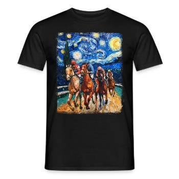 Courses de chevaux Équitation Nuit étoilée Peinture - T-shirt homme - noir - Devant - AI Model Male 178 light (178cm)