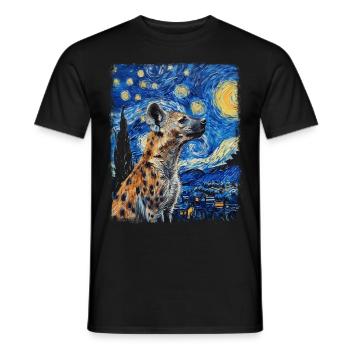 Hyena African Animal Starry Night Painting - Men's T-Shirt - black - Front - AI Model Male 178 light (178cm)