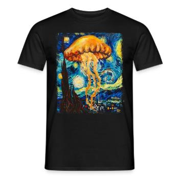 Méduse Océan Nuit étoilée Peinture - T-shirt homme - noir - Devant - AI Model Male 178 light (178cm)