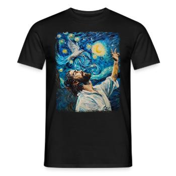 Jésus Colombe Blanche Chrétien Nuit étoilée Peinture - T-shirt homme - noir - Devant - AI Model Male 178 light (178cm)