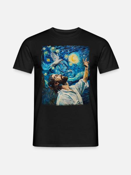 Jezus Biała Gołąbica Chrześcijańska Gwiaździsta Noc Obraz - T-shirt męski - czarny