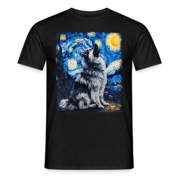 Keeshond Dog Howling Starry Night Painting - Men's T-Shirt - black - Front - AI Model Male 178 light (178cm)