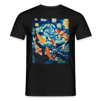 Koi Fish Carp Nishikigoi Japan Starry Night Ma - Men's T-Shirt - black - Front - AI Model Male 178 light (178cm)