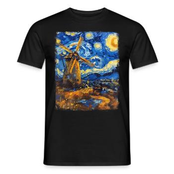 Éolienne Éolienne Peinture Nuit Étoilée - T-shirt homme - noir - Devant - AI Model Male 178 light (178cm)