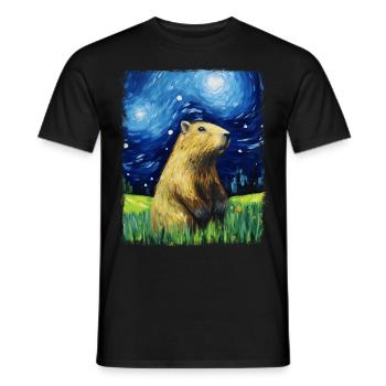 Capybara Capibara Peinture Nuit étoilée - T-shirt homme - noir - Devant - AI Model Male 178 light (178cm)