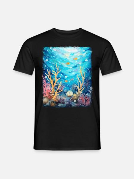 Korallenriff Meer Ozean Sternennacht Gemälde - Männer T-Shirt - Schwarz