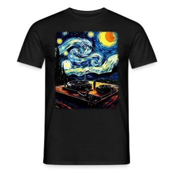 Dj Disc Jockey Turntable Starry Night Painting - Men's T-Shirt - black - Front - AI Model Male 178 light (178cm)