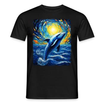 Dolphin Sea Animal Starry Night Painting - Men's T-Shirt - black - Front - AI Model Male 178 light (178cm)