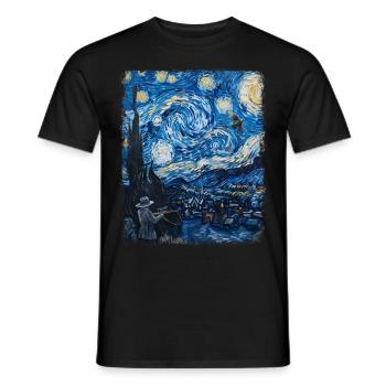 Pigeon Hunt Pigeon Hunter Starry Night Painting - Men's T-Shirt - black - Front - AI Model Male 178 light (178cm)