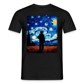 Pigeon Hunter Pigeon Hunting Starry Night Painting - Men's T-Shirt - black - Front - AI Model Male 178 light (178cm)