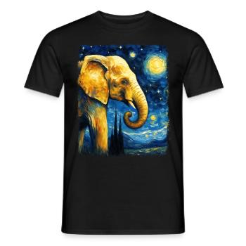 Éléphant Animal Nuit étoilée Peinture - T-shirt homme - noir - Devant - AI Model Male 178 light (178cm)