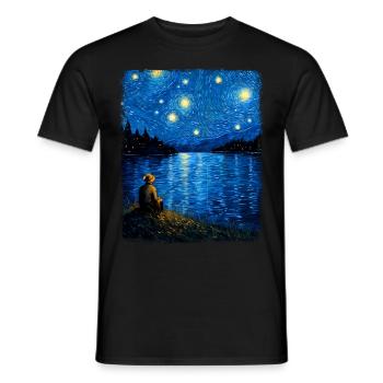 Fishing Fisherman Fisherman Starry Night Painting - Men's T-Shirt - black - Front - AI Model Male 178 light (178cm)