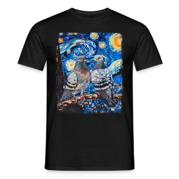Dove Birds Starry Night Painting - Men's T-Shirt - black - Front - AI Model Male 178 light (178cm)