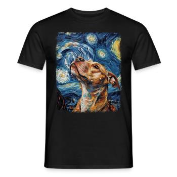 Pitbull Pittie Hund Sternennacht Gemälde - Männer T-Shirt - Schwarz - Vorne - AI Model Male 178 light (178cm)