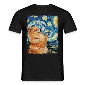 Chien de Poméranie Peinture Nuit Étoilée - T-shirt homme - noir - Devant - AI Model Male 178 light (178cm)