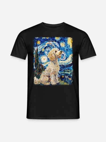 Pudel Hund Sternennacht Gemälde - Männer T-Shirt - Schwarz