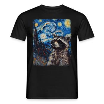 Raccoon Possum Street Cat Starry Night Painting - Men's T-Shirt - black - Front - AI Model Male 178 light (178cm)