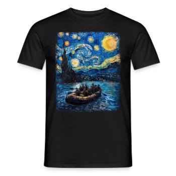 Rafting Rivière Paddle Nuit étoilée Peinture - T-shirt homme - noir - Devant - AI Model Male 178 light (178cm)