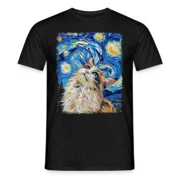 Ragdoll Cat Starry Night Painting - Men's T-Shirt - black - Front - AI Model Male 178 light (178cm)
