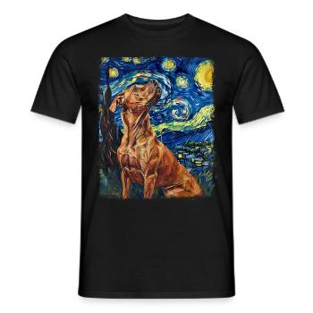 Rhodesian Ridgeback Dog Starry Night Painting - Men's T-Shirt - black - Front - AI Model Male 178 light (178cm)