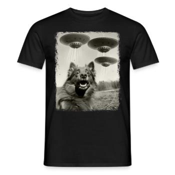 Keeshond chien OVNI Alien Alien Selfie - T-shirt homme - noir - Devant - AI Model Male 178 light (178cm)