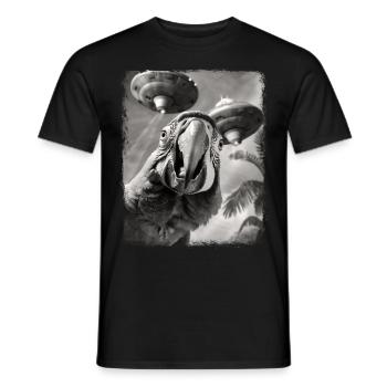 Macaw Parrot Bird UFO Alien Alien Selfie - Men's T-Shirt - black - Front - AI Model Male 178 light (178cm)