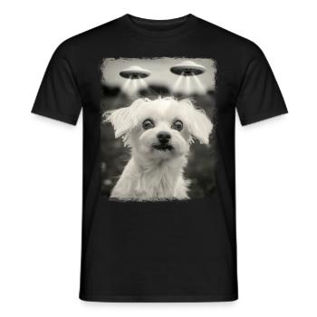 Maltese Dog UFO Alien Alien Selfie - Men's T-Shirt - black - Front - AI Model Male 178 light (178cm)