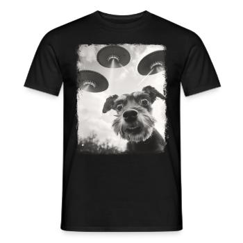 Miniature Schnauzer Dog UFO Alien Alien Selfi - Men's T-Shirt - black - Front - AI Model Male 178 light (178cm)