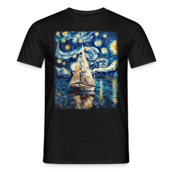 voilier bateau voilier peinture nuit étoilée - T-shirt homme - noir - Devant - AI Model Male 178 light (178cm)