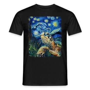 Sea Turtle Ocean Starry Night Painting - Men's T-Shirt - black - Front - AI Model Male 178 light (178cm)