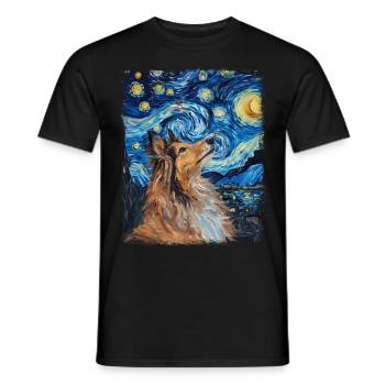 Shetland Sheepdogs Dog Starry Night Painting - Men's T-Shirt - black - Front - AI Model Male 178 light (178cm)