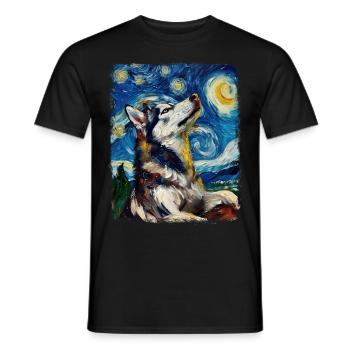 Chien husky sibérien Peinture de nuit étoilée - T-shirt homme - noir - Devant - AI Model Male 178 light (178cm)