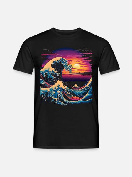 Large Wave of Kanagawa Japanese Art Aesthetics - Men's T-Shirt - black