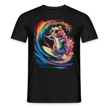 Hamster Hammy Strand Surfen Sonnenbrille Popart - Männer T-Shirt - Schwarz - Vorne - AI Model Male 178 light (178cm)