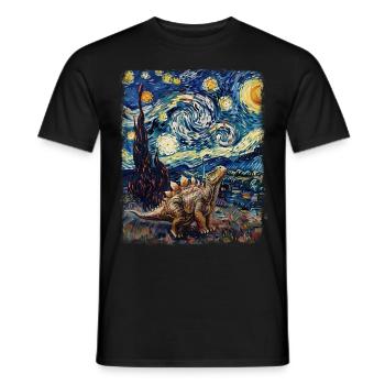 Stegosaurus Dinosaurier Sternennacht Gemälde - Männer T-Shirt - Schwarz - Vorne - AI Model Male 178 light (178cm)