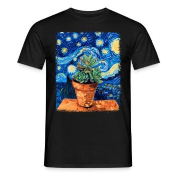 Succulent Cactus Plant Starry Night Painting - Men's T-Shirt - black - Front - AI Model Male 178 light (178cm)