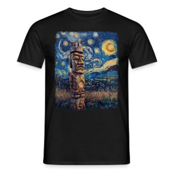 Tiki Luau Hawaïen Hawaïen Tiki Masque Nuit étoilée - T-shirt homme - noir - Devant - AI Model Male 178 light (178cm)