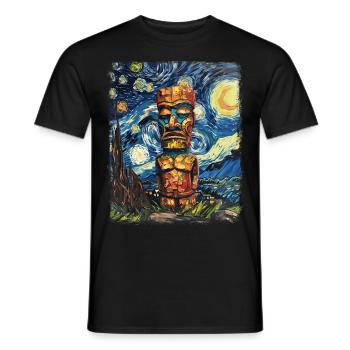 Tiki Luau Hawaiian Hawaiian Tiki Mask Starry Night - Men's T-Shirt - black - Front - AI Model Male 178 light (178cm)
