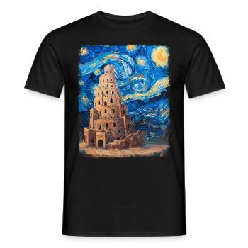 Tour de Babel Bible Renaissance Nuit étoilée décorée - T-shirt homme - noir - Devant - AI Model Male 178 light (178cm)