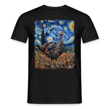 Turkey Hunting Turkey Hunter Starry Night Painting - Men's T-Shirt - black - Front - AI Model Male 178 light (178cm)