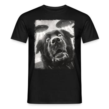 Terre-Neuve chien chien OVNI Alien Alien S - T-shirt homme - noir - Devant - AI Model Male 178 light (178cm)