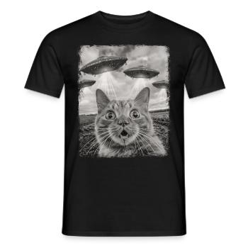 Orange Katze Tabby Katze UFO Alien Außerirdischer - Männer T-Shirt - Schwarz - Vorne - AI Model Male 178 light (178cm)