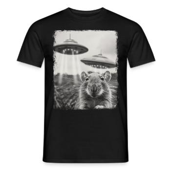 Rat Mouse UFO Alien Alien Selfie - Men's T-Shirt - black - Front - AI Model Male 178 light (178cm)